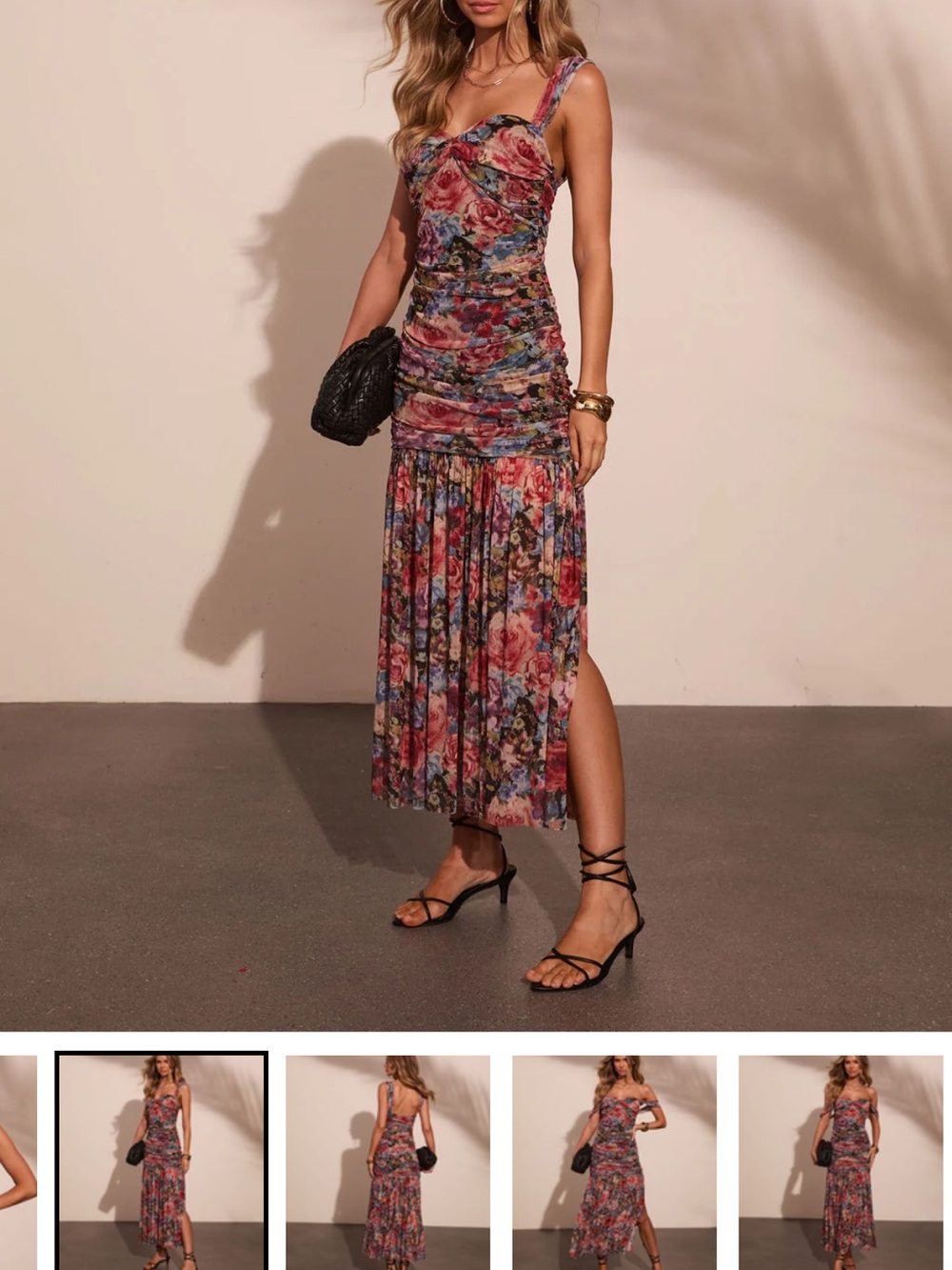 Floral Ruched Midi Skirt - Multicolor